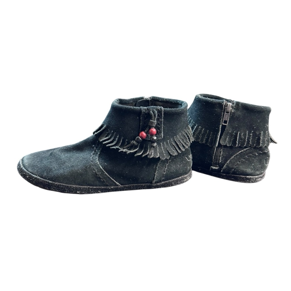 UGG Tiana Black Fringe Suede Boho Western Distressed Booties Ankle Boots size 5